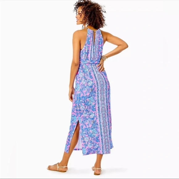 Lilly Pulitzer Bingham Halter Midi Dress soleil Pink Palm Tropical Resort XXS - Picture 3 of 12